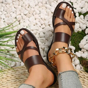 Women Criss Cross Thong Sandals, Fashion Brown Flat Sandals